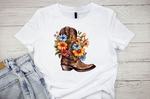 Watercolor Western Floral Boots Sublimation Clipart Bundle Sublimation Designangry 