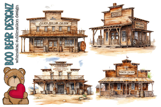 Watercolor Western Saloon Clipart Sublimation Boo Bear Designz 