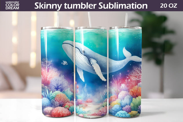Watercolor Whale Tumbler Wrap | Sea Animal Tumbler Sublimation WatercolorColorDream 