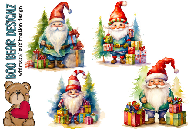 Watercolor Whimsical Christmas Gnome Clipart Sublimation Boo Bear Designz 