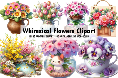 Watercolor Whimsical Flowers Clipart Sublimation Rupkotha 