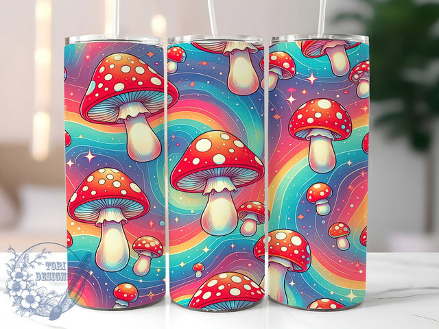 Watercolor Whimsical Mushroom Tumbler, Artistic Tumbler Design, 20oz Skinny Tumbler, Hand Painted Tumbler PNG, Soft Color Tumbler Wrap, Botanical Art Sublimation, Whimsical Mushroom Wrap Sublimation ToriDesigns 