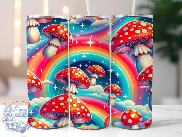 Watercolor Whimsical Mushroom Tumbler, Artistic Tumbler Design, 20oz Skinny Tumbler, Hand Painted Tumbler PNG, Soft Color Tumbler Wrap, Botanical Art Sublimation, Whimsical Mushroom Wrap Sublimation ToriDesigns 