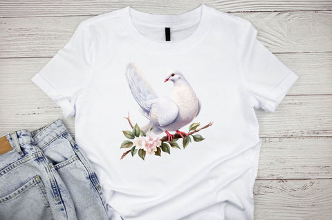 Watercolor White Pigeons Clipart Bundle Sublimation Designangry 