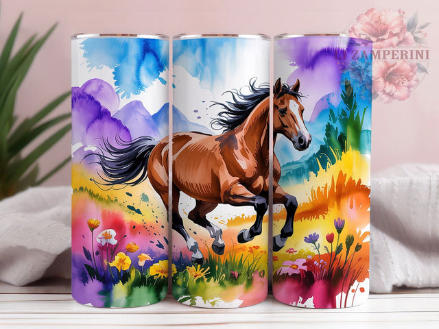 Watercolor Wild Horse Floral Tumbler, Running Horse, Watercolor Horse, Wildflowers Design, Western Tumbler, Horse Sublimation, Floral Western Wrap Sublimation Li Zamperini 