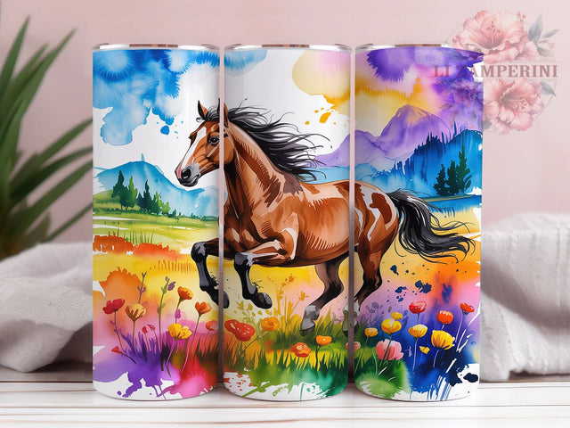 Watercolor Wild Horse Floral Tumbler, Running Horse, Watercolor Horse, Wildflowers Design, Western Tumbler, Horse Sublimation, Floral Western Wrap Sublimation Li Zamperini 