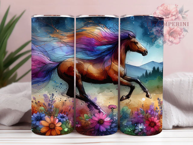Watercolor Wild Horse Floral Tumbler, Running Horse, Watercolor Horse, Wildflowers Design, Western Tumbler, Horse Sublimation, Floral Western Wrap Sublimation Li Zamperini 