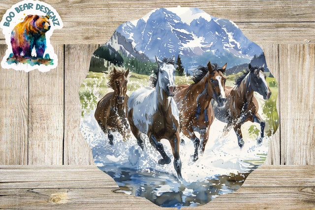 Watercolor Wild Horse Wind Spinner Clipart Sublimation Boo Bear Designz 