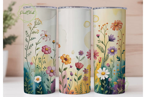 Watercolor Wildflower 20oz Tumbler Wrap Sublimation PixelChick 