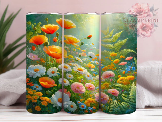 Watercolor Wildflower Fern Tumbler, Watercolor Floral Pattern, Botanical Fern Design, 20Oz Sublimation Wrap, Artistic Flower Art, Nature Watercolor Texture, Tumbler Sublimation Sublimation Li Zamperini 