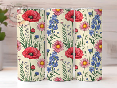 Watercolor Wildflower Garden Tumbler, Poppies Daisies Lavender Tumbler, Stylish 20oz Wrap, Sublimation Design, Trendy Gift Idea, Rustic Wildflower Wrap, Botanical Watercolor Tumbler Sublimation Lara' s Designs 