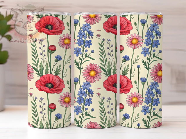 Watercolor Wildflower Garden Tumbler, Poppies Daisies Lavender Tumbler, Stylish 20oz Wrap, Sublimation Design, Trendy Gift Idea, Rustic Wildflower Wrap, Botanical Watercolor Tumbler Sublimation Lara' s Designs 
