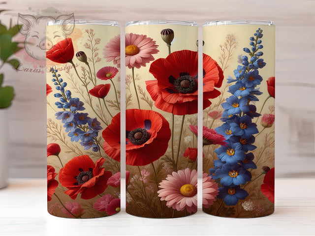Watercolor Wildflower Garden Tumbler, Poppies Daisies Lavender Tumbler, Stylish 20oz Wrap, Sublimation Design, Trendy Gift Idea, Rustic Wildflower Wrap, Botanical Watercolor Tumbler Sublimation Lara' s Designs 