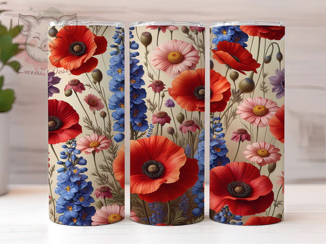 Watercolor Wildflower Garden Tumbler, Poppies Daisies Lavender Tumbler, Stylish 20oz Wrap, Sublimation Design, Trendy Gift Idea, Rustic Wildflower Wrap, Botanical Watercolor Tumbler Sublimation Lara' s Designs 