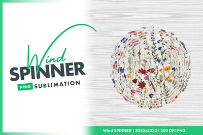 Watercolor wildflower meadow pattern wind spinner round png Sublimation Regulrcrative 