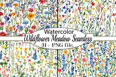 Watercolor Wildflower Meadow Seamless Digital Pattern SVGArt 
