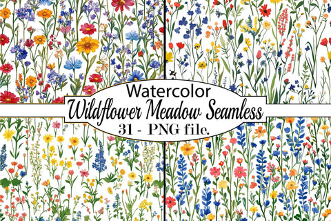 Watercolor Wildflower Meadow Seamless Digital Pattern SVGArt 