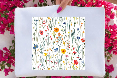 Watercolor Wildflower Meadow Seamless Digital Pattern SVGArt 