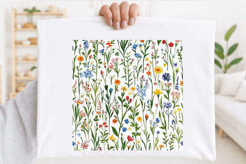 Watercolor Wildflower Meadow Seamless Digital Pattern SVGArt 