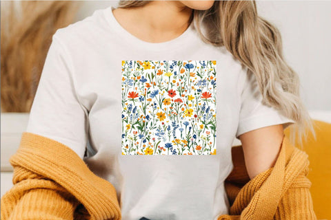 Watercolor Wildflower Meadow Seamless Digital Pattern SVGArt 