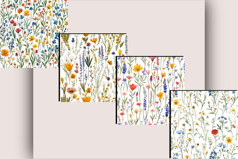 Watercolor Wildflower Meadow Seamless Digital Pattern SVGArt 