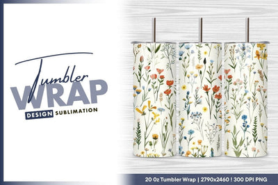 Watercolor wildflower pattern seamless botanical texture Sublimation Regulrcrative 