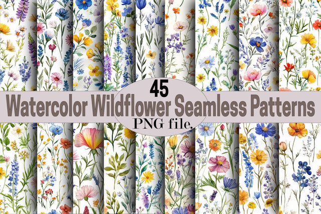 Watercolor Wildflower Seamless Patterns Digital Pattern SVGArt 