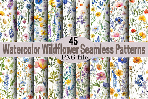 Watercolor Wildflower Seamless Patterns Digital Pattern SVGArt 