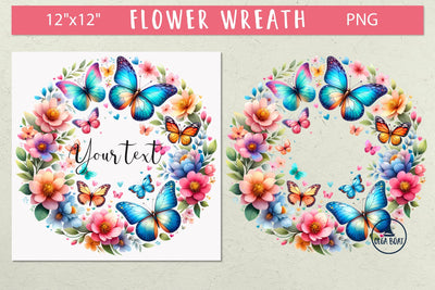 Watercolor wildflower wreath clipart|Butterfly Flower wreath Sublimation Olga Boat Design 