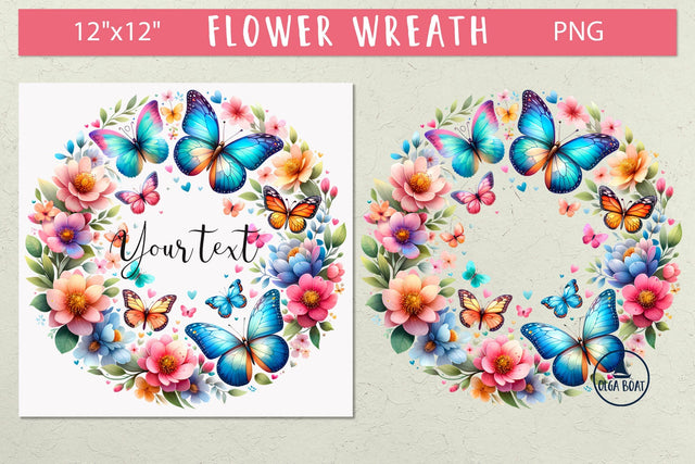 Watercolor wildflower wreath clipart|Butterfly Flower wreath Sublimation Olga Boat Design 