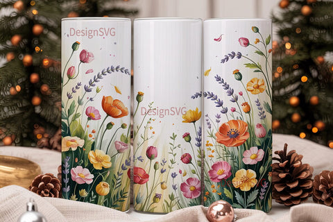 Watercolor Wildflowers 20oz Tumbler Wrap Sublimation DesignSVG 