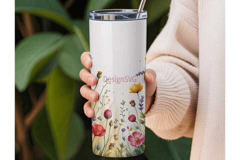 Watercolor Wildflowers 20oz Tumbler Wrap Sublimation DesignSVG 
