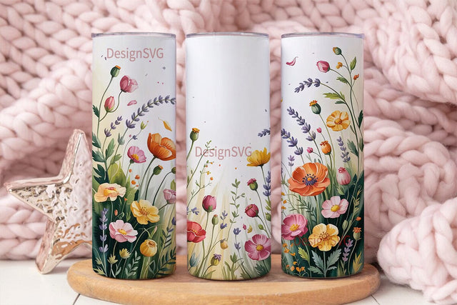 Watercolor Wildflowers 20oz Tumbler Wrap Sublimation DesignSVG 