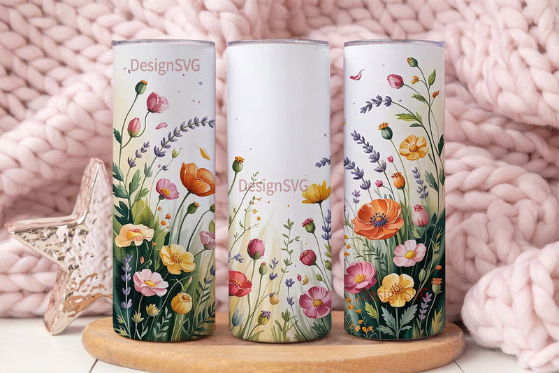 Watercolor Wildflowers 20oz Tumbler Wrap Sublimation DesignSVG 