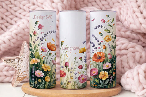 Watercolor Wildflowers 20oz Tumbler Wrap Sublimation DesignSVG 