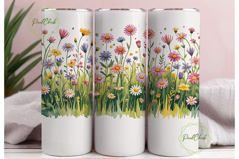 Watercolor Wildflowers 20oz Tumbler Wrap Sublimation PixelChick 