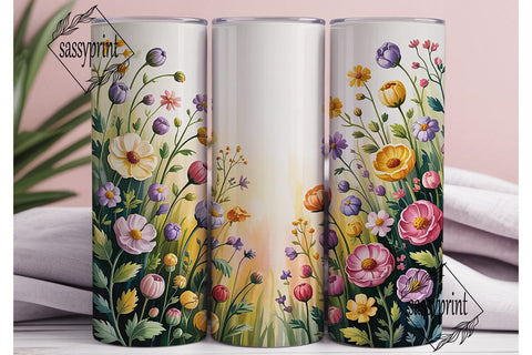 Watercolor Wildflowers 20oz Tumbler Wrap Sublimation sassyprint 