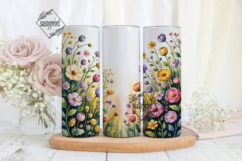 Watercolor Wildflowers 20oz Tumbler Wrap Sublimation sassyprint 