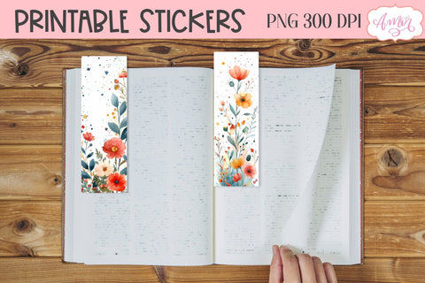 Watercolor wildflowers bookmark PNG printable | 4 PNG Sublimation Amorclipart 