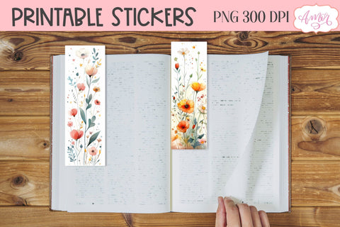 Watercolor wildflowers bookmark PNG printable | 4 PNG Sublimation Amorclipart 
