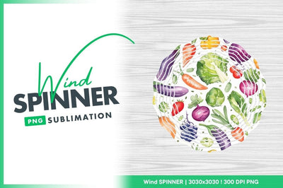 Watercolor Wind Spinner Round Design with Vegetables and Fruits Sublimation Regulrcrative 
