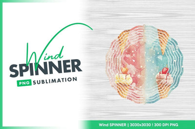 Watercolor wind spinner round dessert design Sublimation Regulrcrative 
