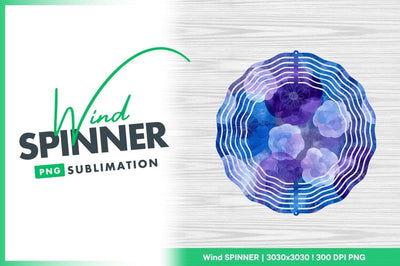 Watercolor Wind Spinner Round Png with Blue and Purple Floral Design Sublimation Regulrcrative 