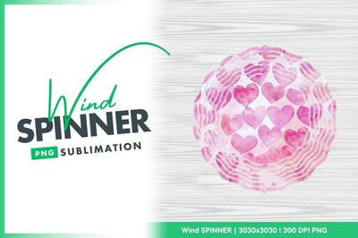 Watercolor Wind Spinner Round Png with Pink Hearts and White Wood Grain Sublimation Regulrcrative 