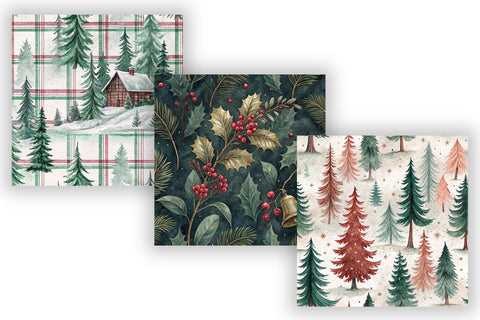Watercolor Winter Digital Paper Pack, Seamless Pattern Bundle, Printable Scrapbook Paper, Cozy Red Green Design Collection Digital Pattern FloridPrintables 