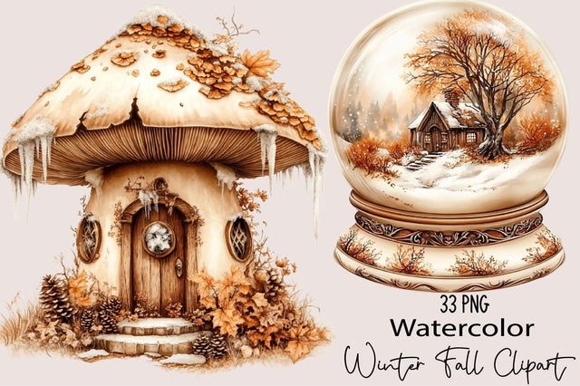 Watercolor Winter Fall Clipart Bundle Sublimation SVGArt 