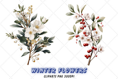 Watercolor winter foliage clipart, winter greenery clip art, greenery bouquet, green leaves, foliage watercolor, digital, commercial use Sublimation FloridPrintables 