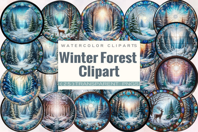 Watercolor Winter Forest Clipart Bundle. Sublimation SVGArt 