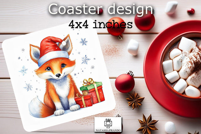 Watercolor Winter Fox Coaster Sublimation Design Sublimation Natasha Prando 