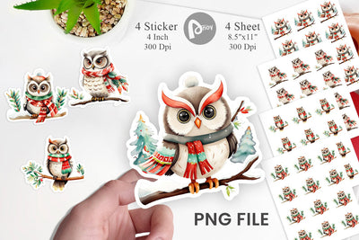 Watercolor Winter Owl Sticker Sublimation artnoy 